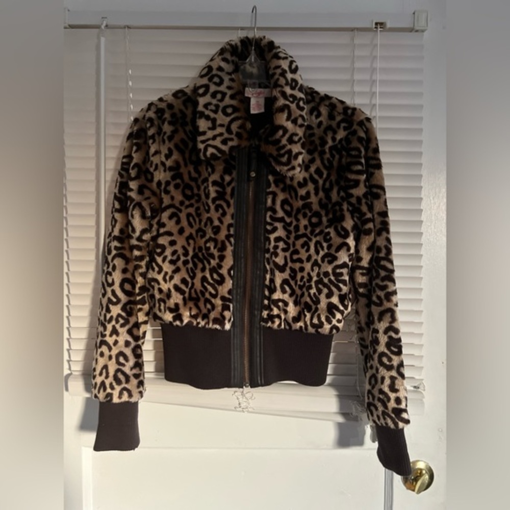 Y2K Candies Leopard Faux Fur Cropped Bomber Size M
